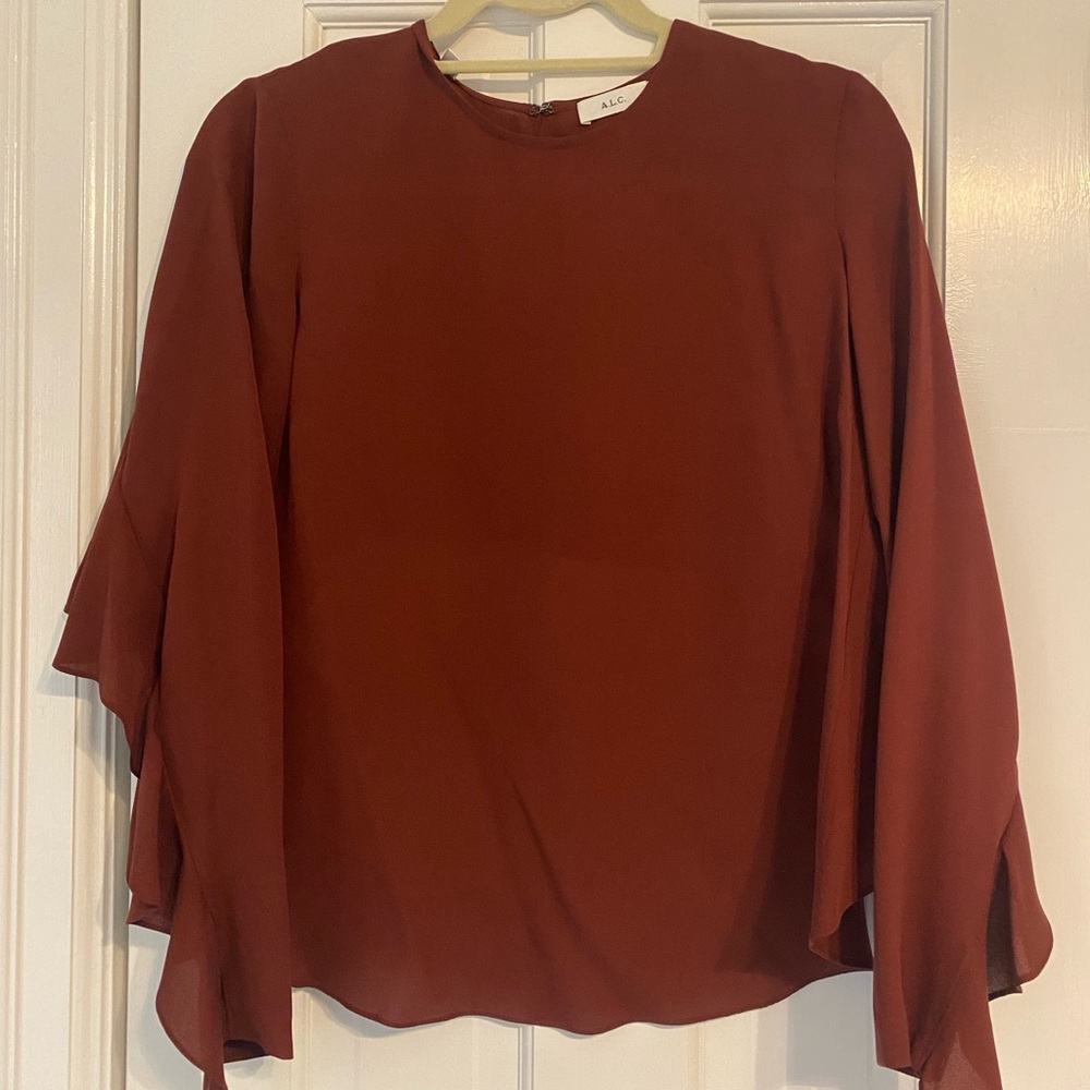 Alc Rust Color Blouse With Open Back And Ruffle S… - image 1